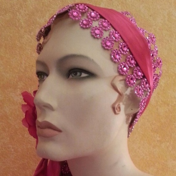 Pink Illusion Rhinestone Look Rose Satin Headpiece main image 4